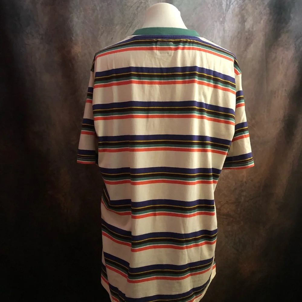 GUESS White Striped Short Sleeve Tee with Green Collar - Picture 4 of 6
